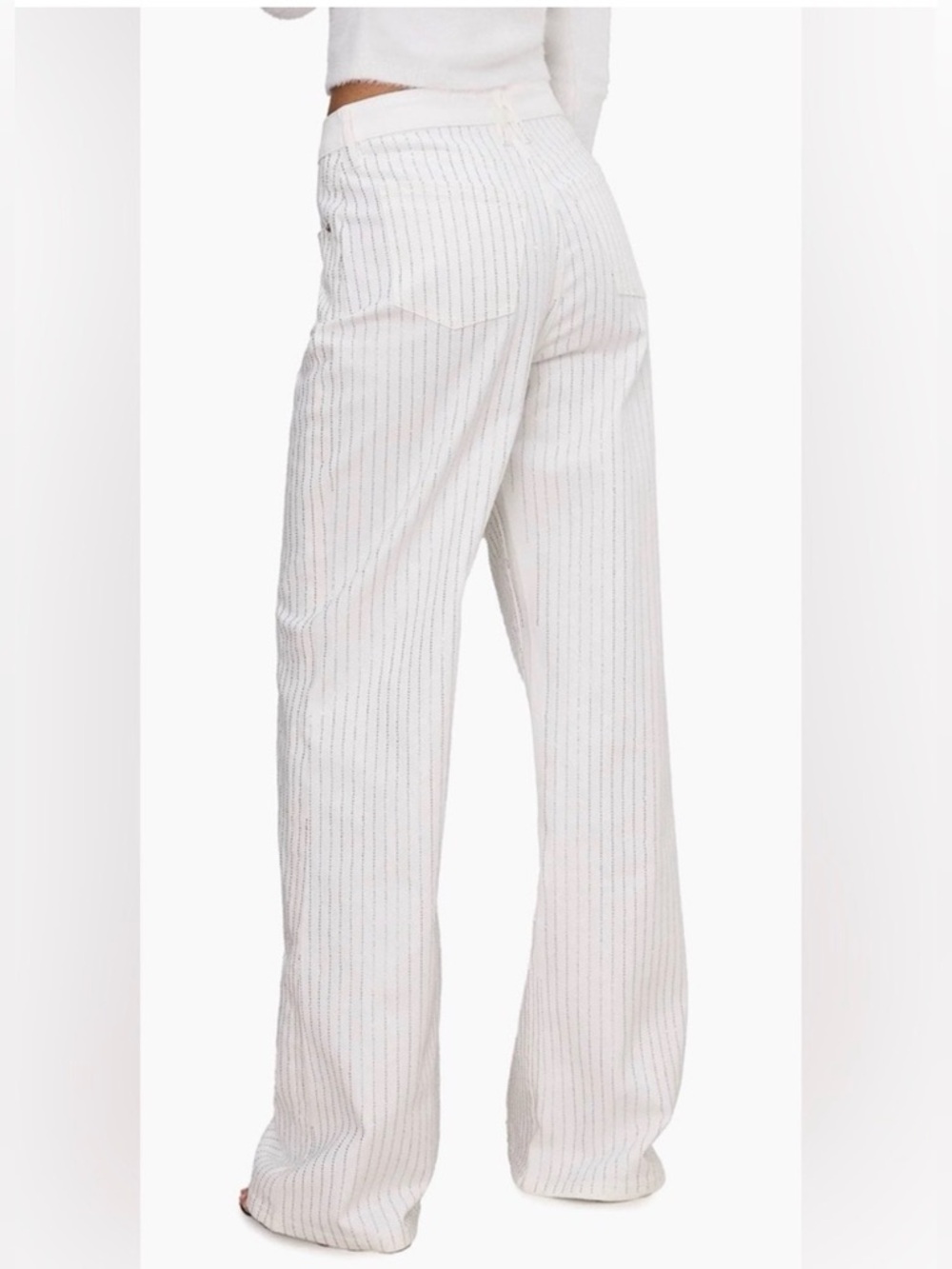 GOOD AMERICAN Wide-Leg Women’s Jeans W/ Rhinestone Pinstripes - 26/2 - Picture 7 of 13